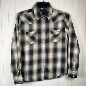 Powder River Outfitters Panhandle Blue Plaid Pearl Button Snap Shirt Outdoors L